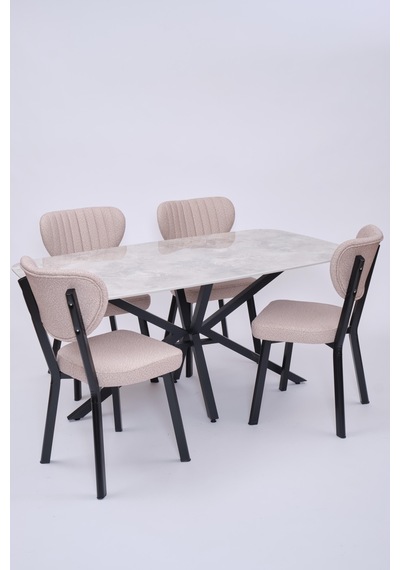 Çapraz Star Demir High Gloss Yemek Masa Sandalye Takımı 90x160 beyaz Çapraz Star Demir High Gloss Yemek Masa Sandalye Takımı 90x160 beyaz