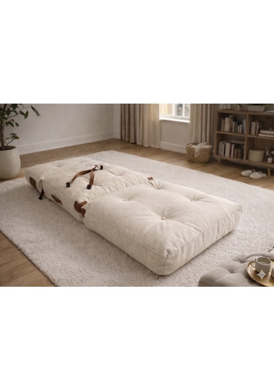 Viscolog Comfy Yeni Nesil Bohem Tekli Koltuk,yataklı Katlanır Berjer,yer Yatağı, Modüler Yapı 75x75cm 85cm Krem