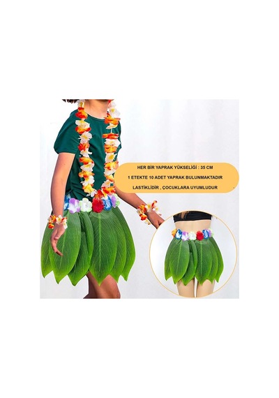 Tropikal Esintili Hawaii Yapraklı Parti Eteği Çocuk Boy Bx40