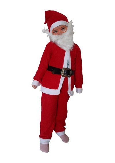Pembecin Çocuk Noel Baba Sakallı Kostüm Kırmızı