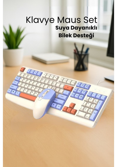 Km-300 Usb Kablolu Türkçe Klavye Mouse Seti, Suya Dayanıklı, Bilek Destekli Klavye Seti Diğer