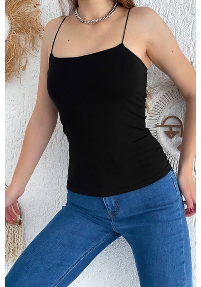Noa & Noa Kadın İnce Askılı Düz Crop Atlet White Base Siyah