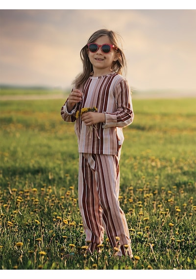 Antebies Organik Pembe Uzun Kollu Kız Çocuk Pijama Takımı Renkli