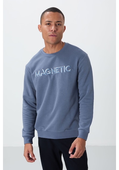 Tommy Life Petrol Yazı Nakışlı O Yaka Rahat Form İçi Polarlı Erkek Sweatshirt - 88020 PETROL