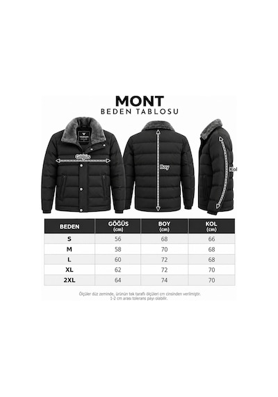 Yaman Slim Fit Erkek Yaka Kürklü Mont 7816 Siyah