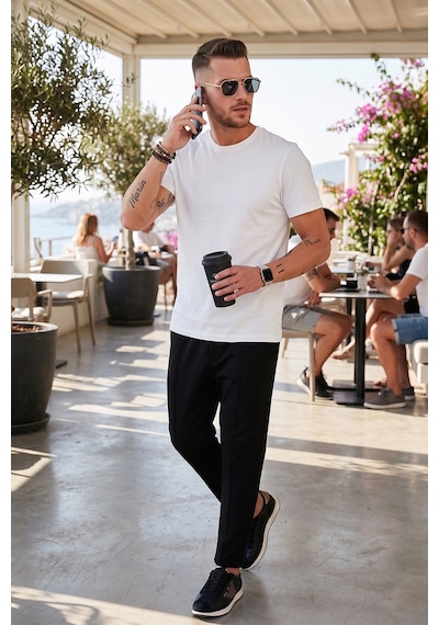 Buratti Pamuklu Regular Fit Yüksek Bel Düz Paça Çimalı Jogger Erkek Pantolon 5908058 Siyah