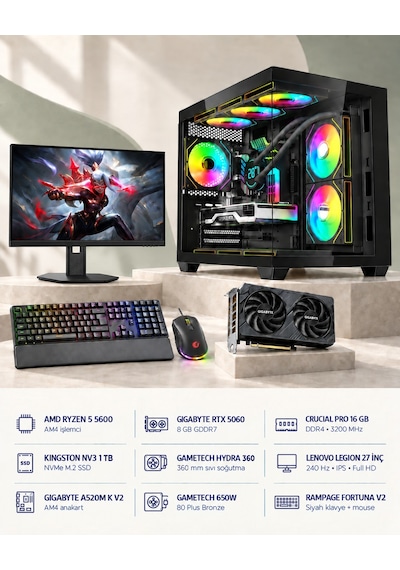 Symoon SYMOONPC0130 R5-5600 8 GB 16 GB 1 TB SSD RTX5060 27" Dos Masüstü Oyuncu Bilgisayarı