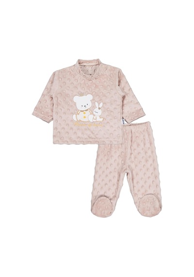 Albimini Kız Ayı Tavşan Nakış Patikli 2li Pijama Takım 1-6 Ay - Kahve