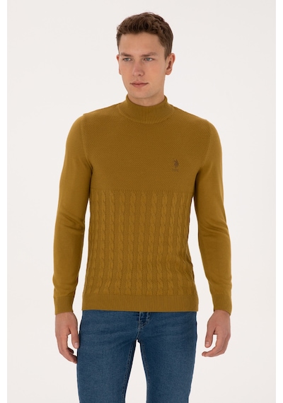 U.S. Polo Assn. Erkek Slim Fit Boğazlı Yaka Hardal Kazak 50315037-VR151