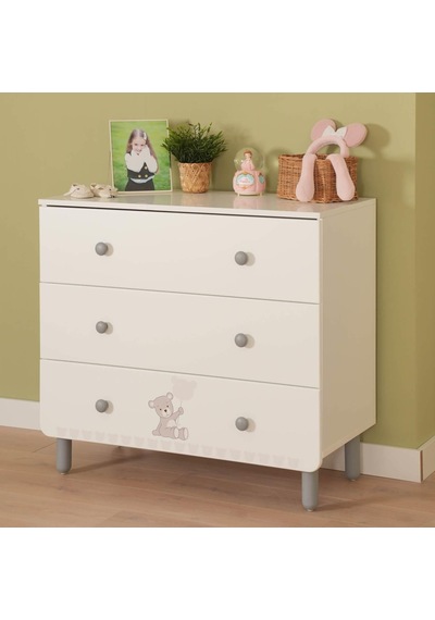 Meltem Kids Sweet Bear Bebek Ve Çocuk Odası Üç Çekmeceli Şifonyer Beyaz