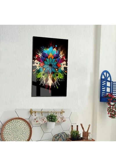 Modern Dekoratif Tablo, Cam Görünümlü, Yapışkanlı, Kolay Montaj, Uv Baskılı Mandala Desenli 40 X 60 Cm