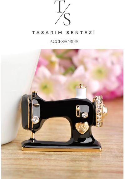 Broş Metal Rozet Dikiş Makinesi Taşlı Terzi Nakış Dikim Siyah Yaka Kıyafet Şapka Takı Aksesuar Diğer