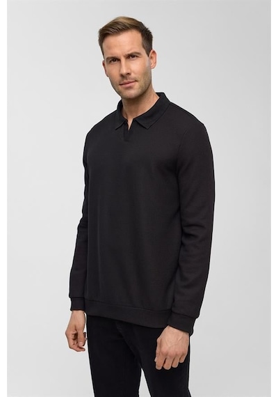 Süvari Siyah Regular Düz Fermuarlı Polo Yaka Sweatshirt Sw2013700020-s09 Siyah