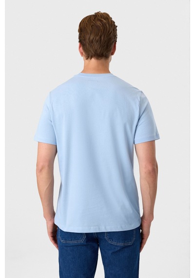 Back And Bond Relaxed Fit Baskılı Mavi Bisiklet Yaka Tişört