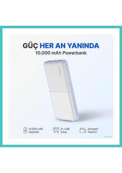 Ny Joy Snapmax -3009 Beyaz 10.000 Mah Powerbank 2x Usb Çıkışlı 1 Type-c Ve 1 Micro Girişli Nyjoybz
