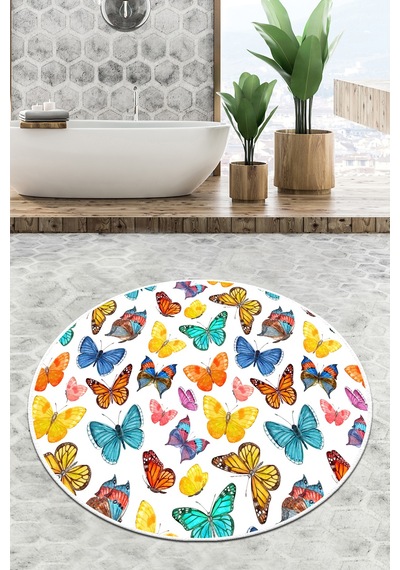 Butterfly Valley Çap Banyo Halısı Djt 120x120 cm, Banyo Halısı , Banyo paspası yıkanabilir Çok Renkli