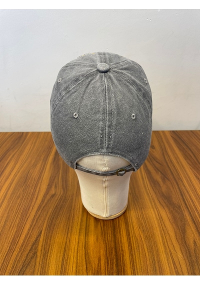 Hamze Vintage Eskitme Yıkamalı Model Nakışlı Unisex Cap Şapka Gri