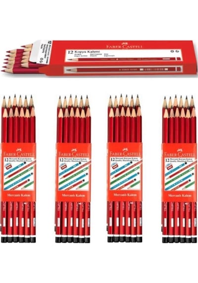 Faber-castell Kurşun Kalem Köşeli Mercanlı - 48 Adet + 12 Adet Kırmızı Kopya Kalemi