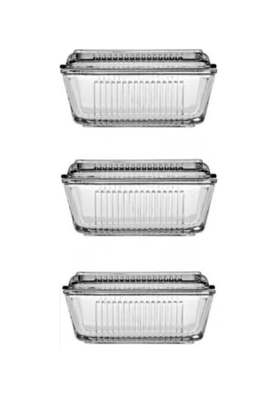 Tereyağlık Kahvaltılık Cam Saklama Kabı 3'lü Set 97711 Şeffaf