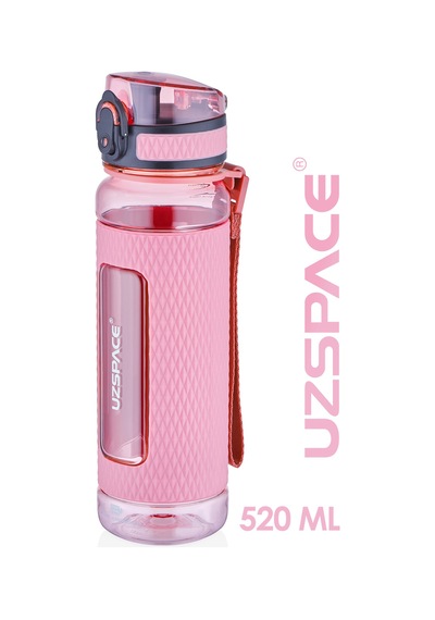 Uzspace 520ml Tritan Su Matarası Silikon Korumalı Kaydırmaz Gövde Pudra Pembe