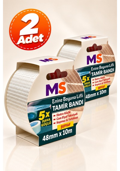 2 Adet Enine Boyuna Lifli Şeffaf Tamir Bandı 48mm X 10 Metre 5 Kat Daha Güçlü Metal Plastik Bantı