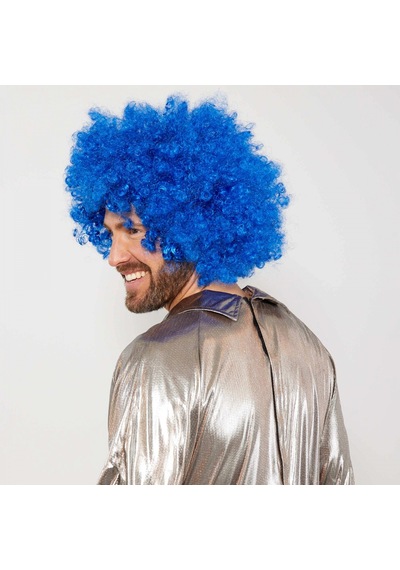 Mey İthalat Mavi Renk Kıvırcık Afro Bonus Peruk