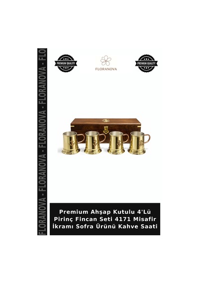 Premium Ahşap Kutulu 4'lü Pirinç Fincan Seti 4171 Misafir İkramı Sofra Ürünü Kahve Saati Çok Renkli