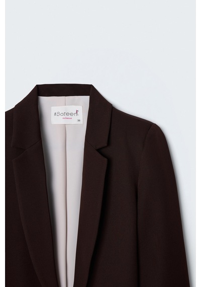 Sateen Klasik Yaka Uzun Ceket - Kahve-137477 Kahverengi
