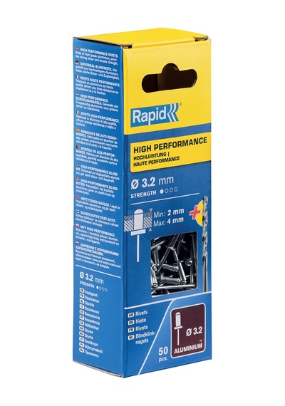 Rapid Kör Perçin Universal Alüminyum, 50 Adet Matkap Ucu Dahil, 3,2 X 8 Mm, 5000383