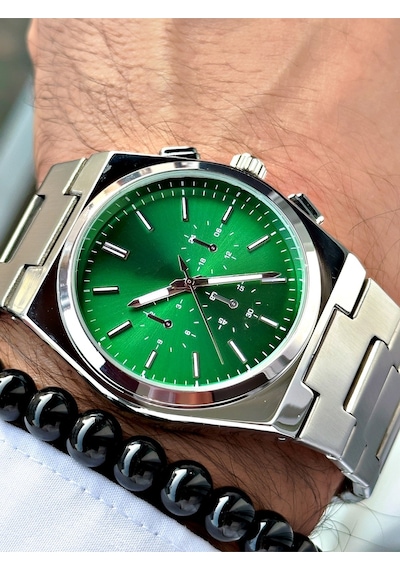 Lüks Özel Tasarım Limited Edition Serisi Metal Kordon Erkek Kol Saati-bileklik Hediyeli Yeşil