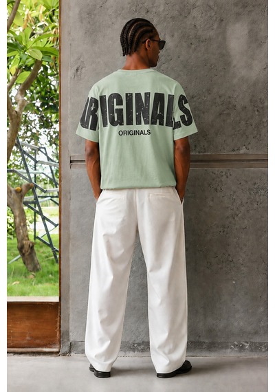 Tarz Cool Originals Baskılı Oversize Erkek Tişört Süprem %100 Cotton Yeşil