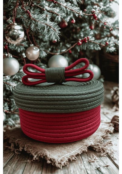 Mavaux Christmas 4 Lü Jüt Halatlı Dekoratif Hediye Sepeti Seti Kırmızı Yeşil Noel Sepeti Çok Renkli 12 X 23