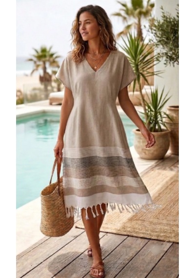 Trendol Fashıon Lıfe Deniz /plaj Elbisesi / Açık Kahve / Kimono /peştemal Krem