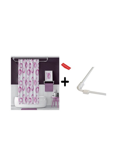 Banyo Perdesi 4954 P 2x110x200, Perde Borusu Askı Aparatı Köşe Boru Beyaz Hediyeli, Duş Perdesi Seti Çok Renkli