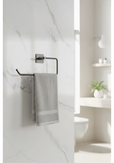 Sas Haus Siyah Yapışkanlı Solo Havluluk Kare Topuzlu, Yapıştır/vidala Montajlı Metal Banyo Askısı - S-110 - Kts Siyah