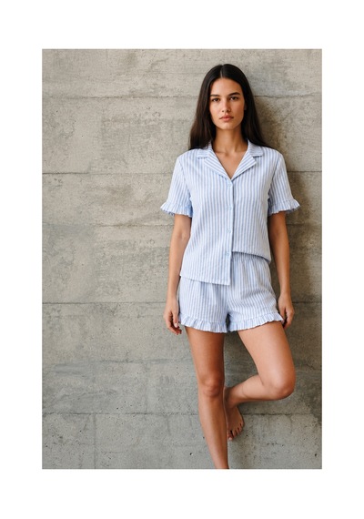 Fit Women Kadın V Yaka Comfort Fit Mavi Pijama Takımı