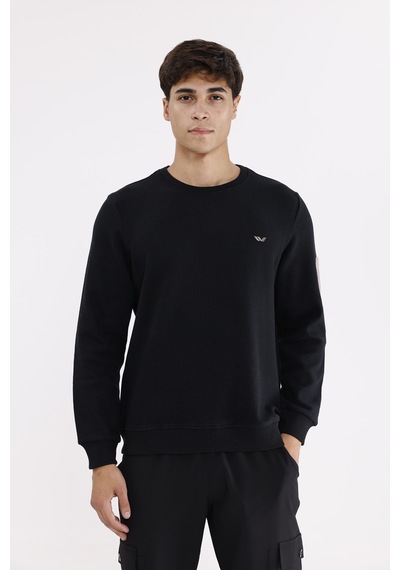 Rowinger Selanik Dokulu Yumuşak Tutuşlu Rahat Kalıp Sade Tasarım Uzun Kollu Sweatshirt Black