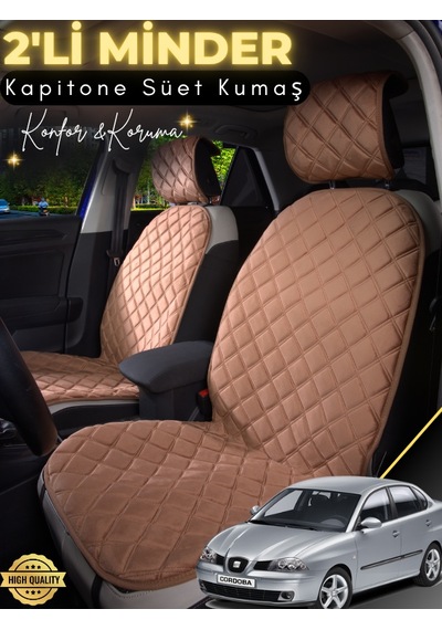 Seat Cordoba Uyumlu 2'li Süet Oto Koltuk Minderi Tam Koruma Hızlı Montaj Su Geçirmez A1 Kahverengi