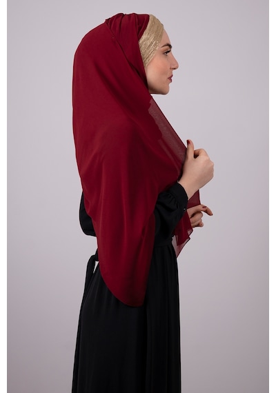 Hürrem Bone Bordo-gold Arkadan Bağlamalı Şal Şifon Üç Bantlı Simli Pileli 1835 1602