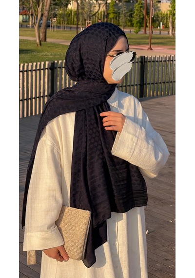 Qalortex Scarf Premium Pamuklu Jakar Şal-lacivert