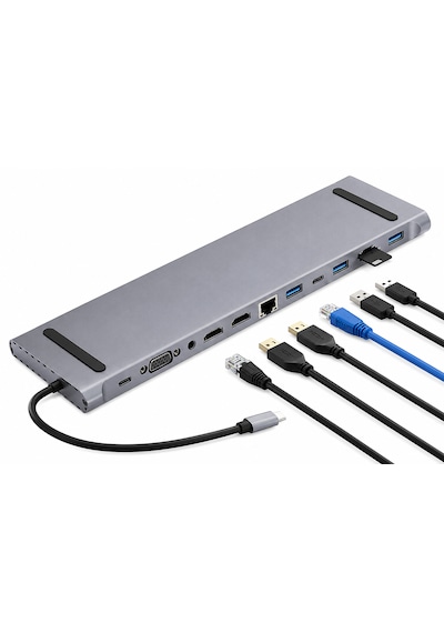 12 İn 1 Çoklayıcı Usb Type C Hub 3.0 Adaptör 4k Hdmı Uyumlu Rj45 Sd/tf Vga Hdmı Pd Apple MacBook