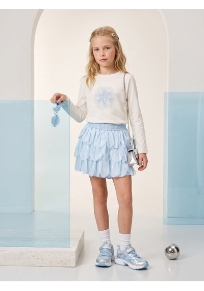 Zekids Kız Çocuk Mavi Çiçek Yaprak Detaylı Tasarım Şort Etek-17452