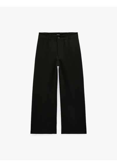 Koton Normal Bel Yan Cepli Düğmeli Straight Fit Kumaş Pantolon Siyah 7wak40027ek