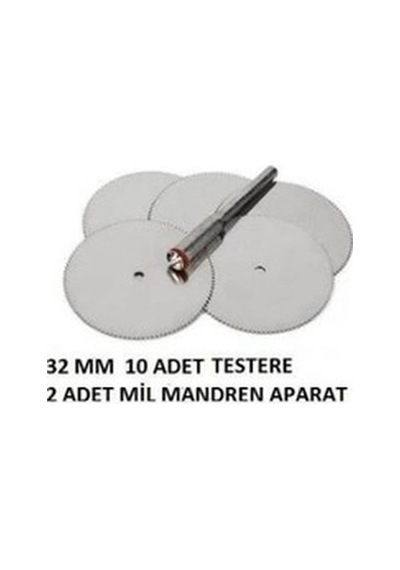Gravür Cihazı 32Mm 10 Adet Ahşap Testere+2 Adet Mil Mandren Seti
