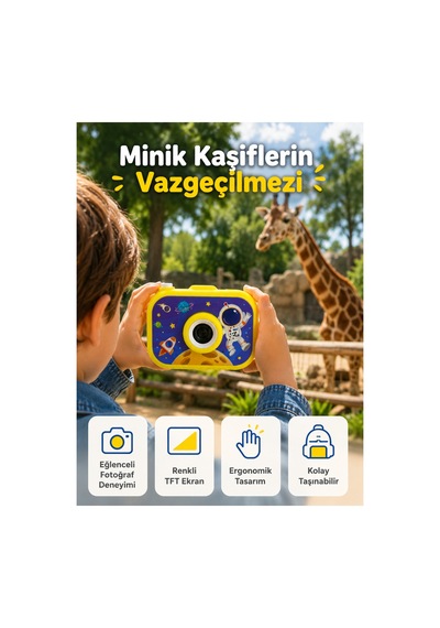 Çocuk Dijital Kamera Hd Fotoğraf Ve Video Çekimi 2.0 İnç Tft Ekran Type-c Şarjlı Mini Tripodlu Çok Renkli