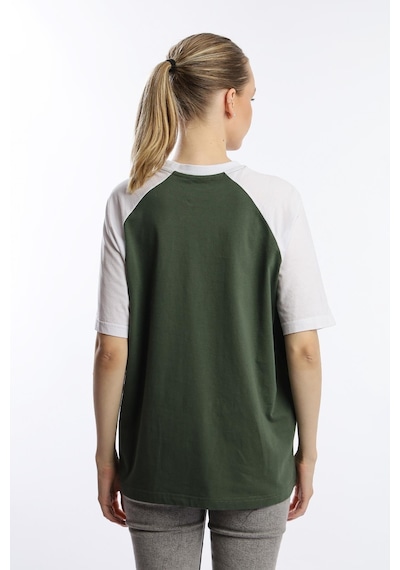 Kadın Oversize Fit Reglan Kol Basic Tişört Haki
