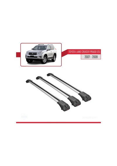 Toyota Land Cruiser Prado J125 2007-2009 Arası İle Uyumlu Ace-1 Ara Atkı Tavan Barı Gri 3 Adet