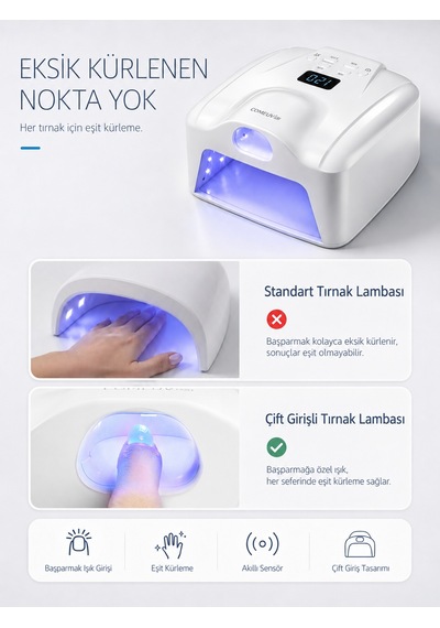 L8 Başparmak Kabinli 78 Ledli Dual Tırnak Kurutucu Uv Led Lamba Çift Girişli Manikür Pedikür Tırnak Lambası Beyaz