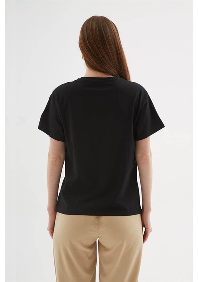 Fashion Friends Baskılı Taşlı Kadın Bluz 25y0062k1 Siyah