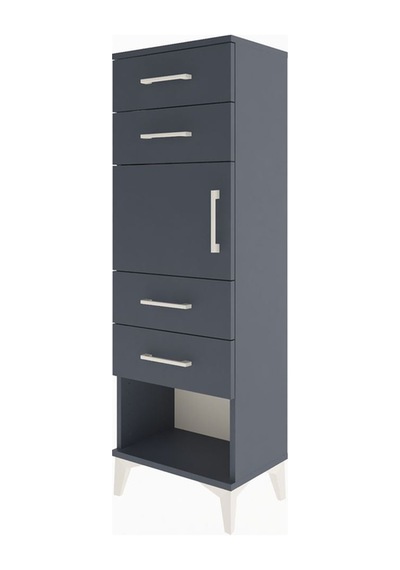 Arges Dolap Tek Raflı 4 Çekmeceli Tek Kapaklı 44x30x134 Antra... Antrasit